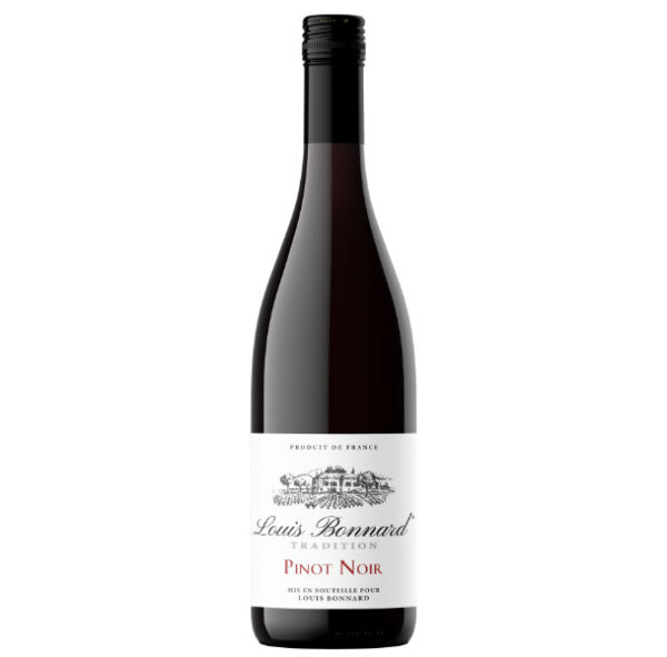 Deze Louis Bonnard Pinot Noir Tradition heeft een kersenrode kleur, In neus ruiken we kersen en zoete specerijen.  In de mond komen aroma's van aardbeien, kersen, frambozen en  wat karamel terug.  De afdronk is elegant en fijn door de lichte aanwezige tannines. 